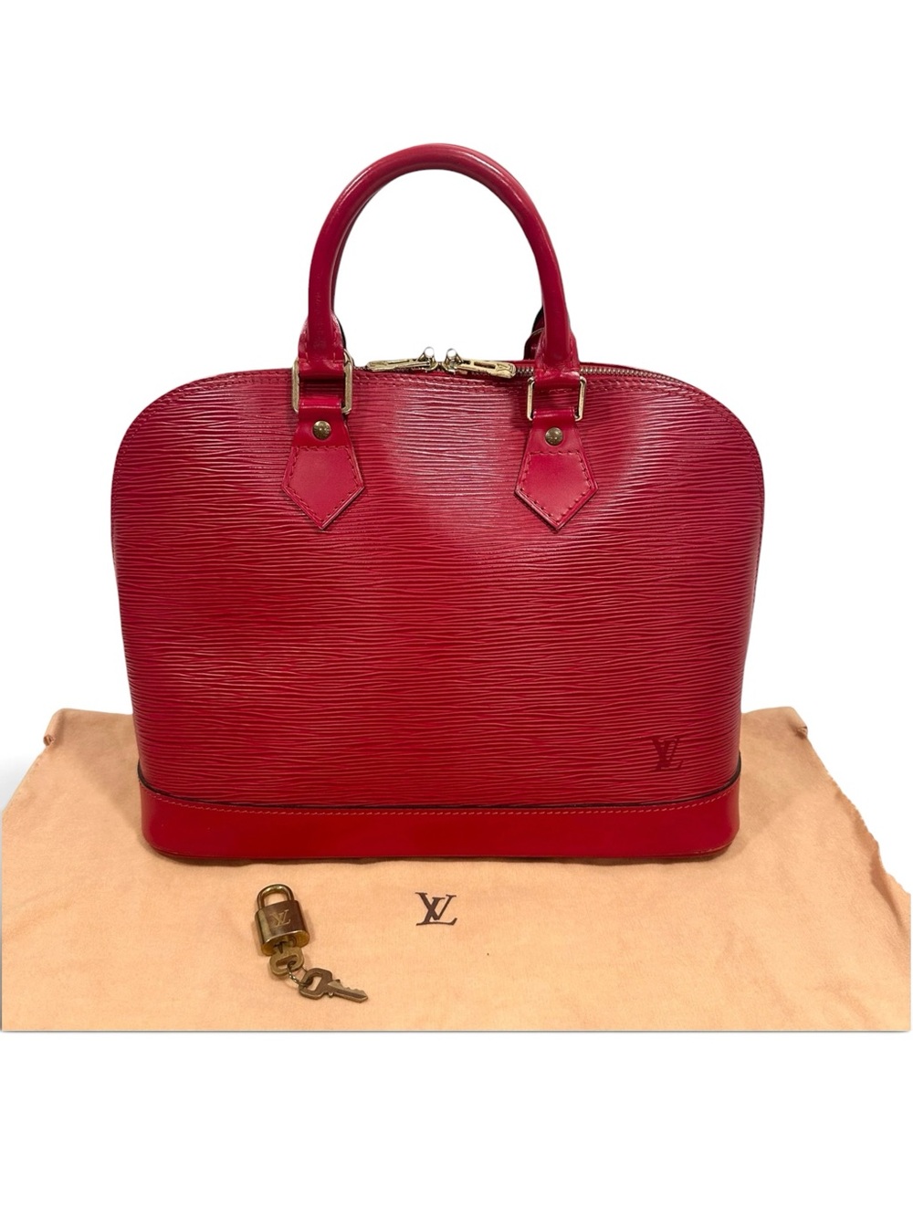 Louis Vuitton Red Epi Leather Alma PM with Dust Bag and Lock & Key Set